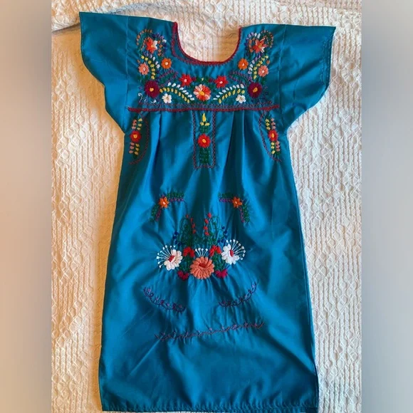 Embroidered Blue Kids Casual Dress - Picture 16 of 16